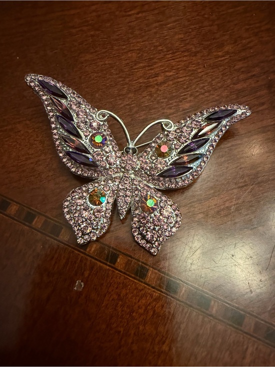 Accessories - Sparkling Pink Butterfly Brooch with Iridescent Accents